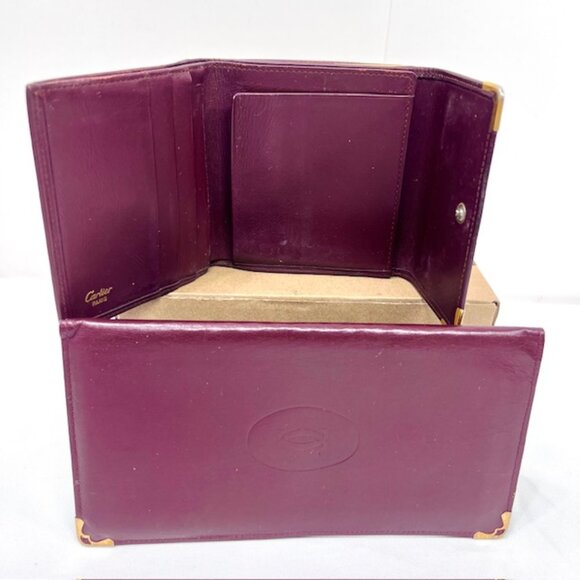 2 Vintage Wallets Cartier Leather Bordeaux red Bygendy: 1 Bi-fold- 1 Tri-fold(72 - Picture 1 of 12
